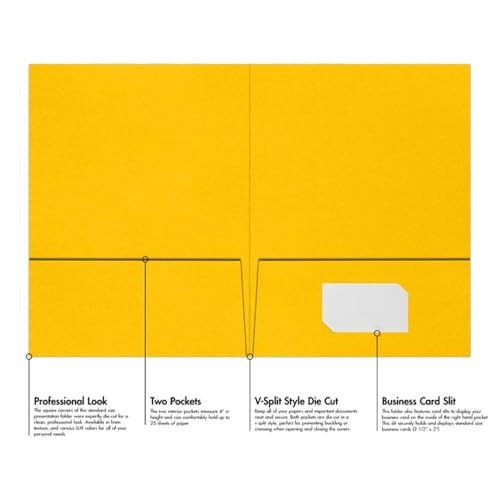LUXPaper 9" x 12" Presentation Folders | Two Pocket | Sunflower Yellow | 100lb. Cover | 10 Qty - color: Sunflower