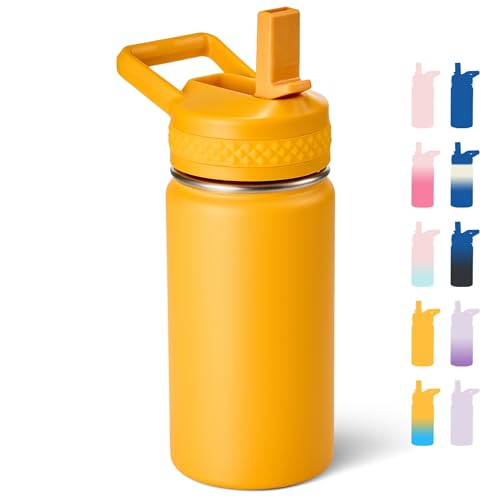 Fijinhom 12 oz Kids Water Bottle, Toddler Water Bottle with Straw, Boys&Girls Bottle for School, 304 Stainless Steel Vacuum Insulated Bottle for Kids, BPA-Free, Leak-Proof, Orange - color: Orange