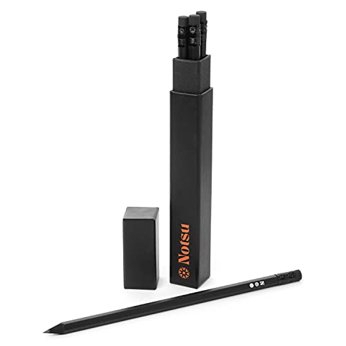 Notsu 4pc Black Pencils #2 Set | All Black Wood Writing Pencils | with Travel Case - size: 4 Count (Pack of 1)