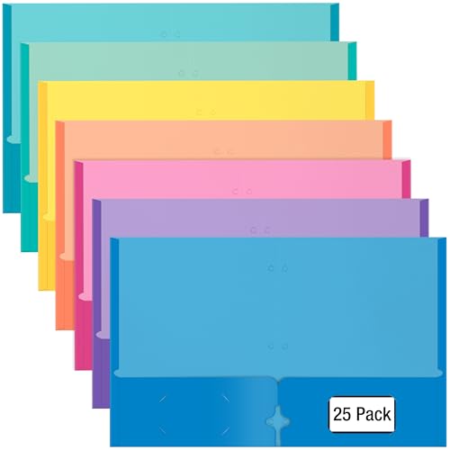 2 Pocket Folders, Assorted 7 Vibrant Colors with Complementing Interior Colors, Fits Letter Size Paper, for School, Office, Home (3 Hole Punched, 25) - style: 3 Hole Punched