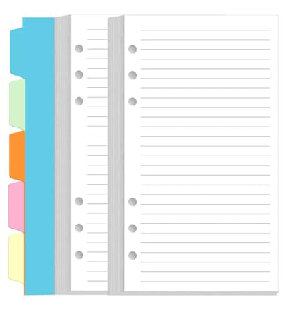 (2-Pack) A6 Lined Paper Refills for Filofax Personal Binder Planner - 160 Sheets/320 Pages Paper with 5 Colorful Binder Dividers, 3.75" x 6.75" - style: Personal / Size 3