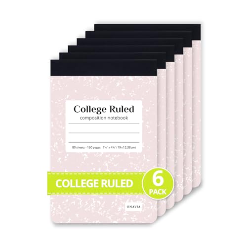 ONAVIA Pink Mini Composition Notebooks, College Ruled, 160 Pages, 6 Pack | 4.75 x 7.5 in, 80 ct, Small Composition Notebook, Fit in Purse, Topbound Notepad, Marble Comp Books, Notebook for School - color: Pink, style: 6 Pack