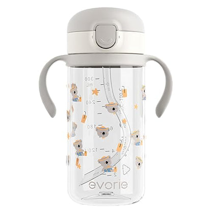 Evorie Tritan Spill Proof Straw Sippy Cups for Toddlers 1–3 Years, 10 Oz | BPA & BPS-Free, Toddler water bottle, Easy grip handles, Dishwasher safe, Durable Tritan, Easy to clean, Koala - color: Koala