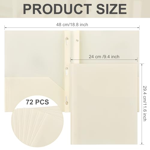 Cholemy 72 Packs Pocket Folders with Prongs Heavy Duty Plastic Folder with Business Card Slot 3 Prong Fasteners for School Office (Beige) - color: Beige