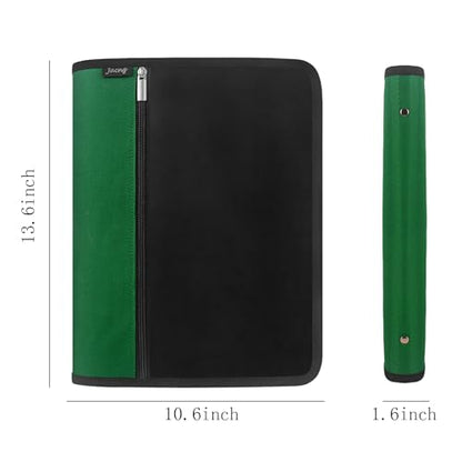 Zipper Binder 1.5 Inch Round 3-Ring Binder, Zippered Grip Pockets Storage Bag Business Office Supplies for Men Women Green (JC-AMZZB12365-Green) - color: Green