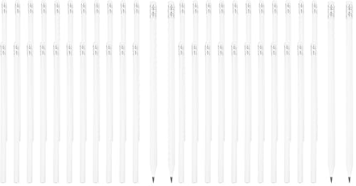 PATIKIL Round Pencils, 24 Pcs Triangle HB Graphite Pencil Wooden Pencils with Eraser for Classroom Office Writing Drawing Supplies, White (Pack of 2) - color: White, size: 1 Count (Pack of 48)