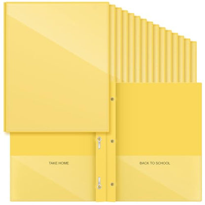 Henoyso 48 Pcs Plastic Folders with Clear Front Pocket and 3 Prong Take Home Plastic 2 Pocket Folder Back to School for Students Parent Teacher Communication for School Office (Yellow) - color: Yellow