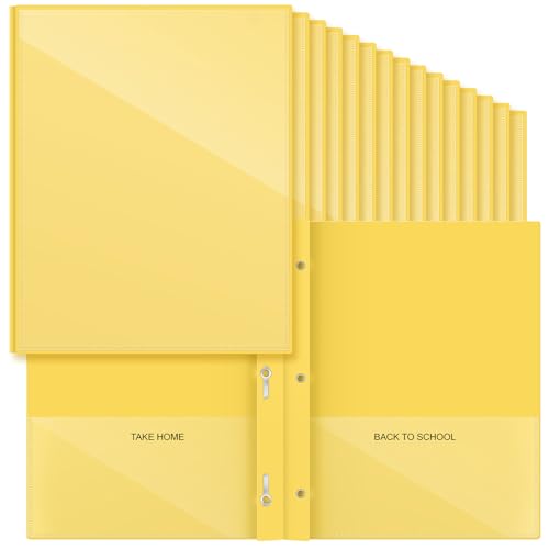 Henoyso 48 Pcs Plastic Folders with Clear Front Pocket and 3 Prong Take Home Plastic 2 Pocket Folder Back to School for Students Parent Teacher Communication for School Office (Yellow) - color: Yellow