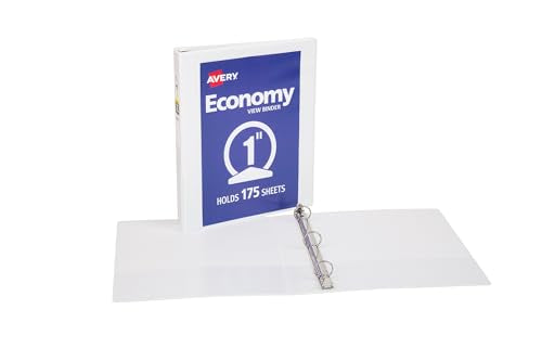Avery Standard View 3 Ring Binders, 1" Round Rings, 175-Sheet Capacity, 1.4 Inch Wide Spine, White Binders, Ideal for Lightweight Organization and Occasional Referencing (12-Pack of 05711) - size: 1"