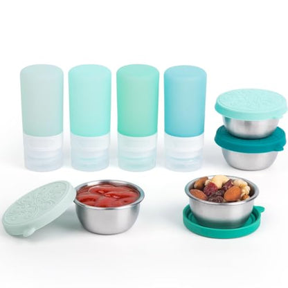 MICEBAY 8-Pack Salad Dressing Container To Go, 2-oz Silicone Small Condiment Squeeze Bottles and 1.6 oz Stainless Steel Sauce Containers Cups, Leakproof Condiment Containers with Lids for Lunch Box - color: Mint, size: 2-oz
