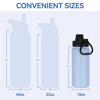 DOMICARE 16 oz Kids Water Bottle for School Stainless Steel Double Wall Vacuum Insulated Water Bottle with Straw lids & Spout Lid, Leakproof BPA Free (Light Blue,1) - color: Light Blue, size: 16 Ounces