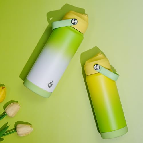 BJPKPK Insulated Water Bottle with Straw Lid, 18oz Thermo Water Bottles, Flex Handle & Non-slip Boot, BPA Free Leak Proof Stainless Steel Metal Thermo, Tumblers, Cups,Fresh Green - color: Fresh Green, size: 18 Ounces
