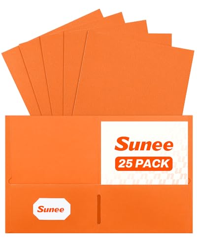 SUNEE Folders with Pockets (25 Pack, Orange), 2 Pocket Folders Fit Letter Size Paper, Paper File Folder for School Office Home Bussiness - color: Orange, style: 25-Pack