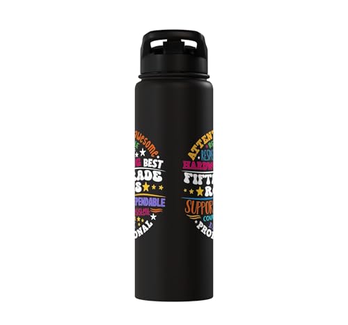 Fifth Grade Rocks Teacher Student - 5th Grade Back to School Stainless Steel Insulated Water Bottle - color: Black