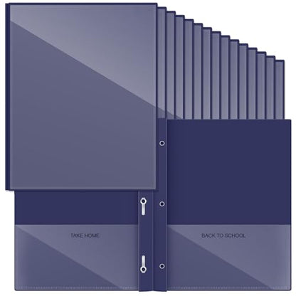 Henoyso 48 Pcs Plastic Folders with Clear Front Pocket and 3 Prong Take Home Plastic 2 Pocket Folder Back to School for Students Parent Teacher Communication for School Office (Navy Blue) - color: Navy Blue