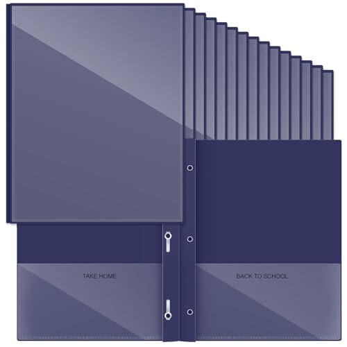 Henoyso 48 Pcs Plastic Folders with Clear Front Pocket and 3 Prong Take Home Plastic 2 Pocket Folder Back to School for Students Parent Teacher Communication for School Office (Navy Blue) - color: Navy Blue