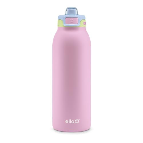 Ello Pop & Fill Insulated Stainless Steel Water Bottle with Quick Fill Lid, Leakproof Locking, Sip or Chug Spout, BPA-Free, Double Wall Vacuum Insulated for Sports, Travel & School- 22oz / 32oz / 40oz - color: Rosy Skyline, style: 40oz