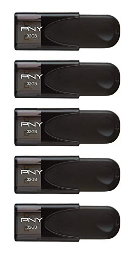 PNY 32GB Attaché 4 USB 2.0 Flash Drive, Black, (Pack of 5)