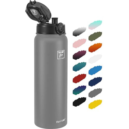 Fanhaw 40 oz Insulated Stainless Steel Water Bottle with Chug Lid, Leakproof & Sweat-Free Extra-Large Metal Bottle for Outdoor, Hiking & Gym (Gray) - color: Gray, style: 40 Ounces
