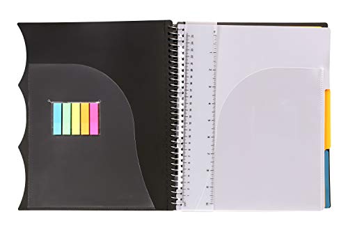 Mintra Office Durable PREMIUM Spiral Notebook, ((Black, 3 Subject, 8.5in x 11in)), Fabric Covered Coils, No Snags, Removable Adjustable Pocket Dividers, Ruler, Organization, Customizable - color: Black, size: 3 Subject (8.5in x 11in)