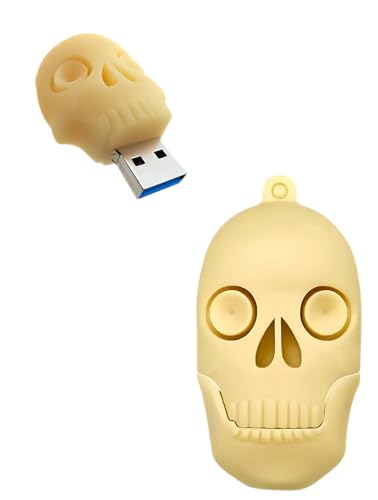 128GB USB 3.0 Flash Drive Cartoon Novelty Halloween Human Skull Memory Stick Silicone Rubber Pendrive Yellow - color: Skull, size: 128GB 3.0