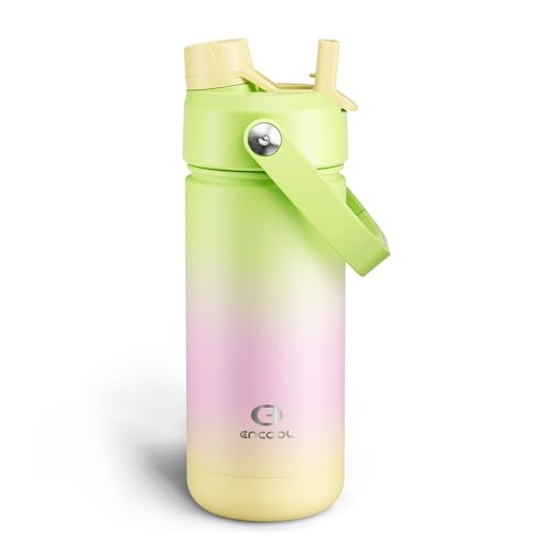 ENCOOL Insulated Water Bottle with Straw Stainless Steel Water Bottle, Leak-Proof, BPA-Free, Double Wall Vacuum Keeps Cold for 24 Hours for Sports, Travel, School (18 oz, Morning Dew) - color: Morning Dew, size: 18 Ounces