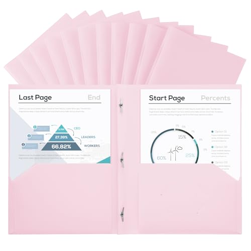 SUIN Plastic Project-Folder with 2 Pockets and 3-Prong Fasteners, for US Letter Size, Bulk Pack Color File-Folder for US Letter Size Papers, Ideal for School & Office, (Pastel Pink) - color: Pastel Pink