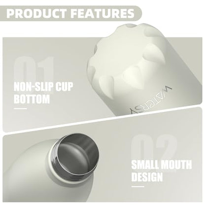 WATERSY Stainless Steel water bottles,17oz/500ml Insulated Water Bottles,Cream White metal water bottle Keeps Drink Cold and Hot,BPA Free kids water bottles for School,Gym,Travel,Sports - color: Cream White