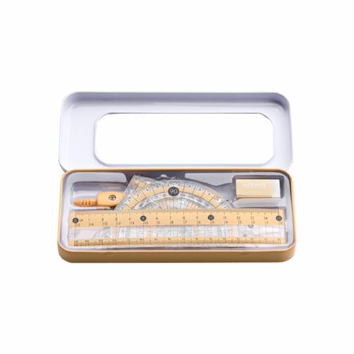 Math Geometry Tool Kit for Students – 8-Piece Compass Protractor Ruler Set with Metal Case, Anti-Myopia Office School Drawing Supplies (Yellow) - color: Yellow