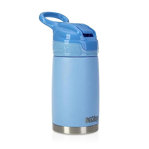 Nuby Thirsty Kids No Spill Flip-It Reflex Stainless Steel Travel Cup or Water Bottle - 10 Oz - 18+ Months - Blue - Back to School Essentials - size: 10.1 Ounces, style: Blue