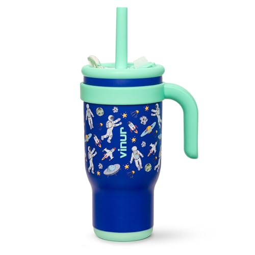 VINUR 17 oz Tumbler for Kids-Stainless Steel Double Wall Vacuum Insulated Tumbler with Handle, Leak Proof Water Cup with Lid and Straw (Astronaut) - color: Astronaut, size: 17 Ounces