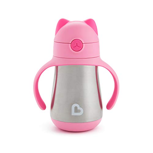 Munchkin Cool Cat Sippy Cup for Toddlers, Stainless Steel Straw Cup, 8 Ounce, Pink (Pack of 12) - color: Pink, size: 8 ounces (Pack of 12)