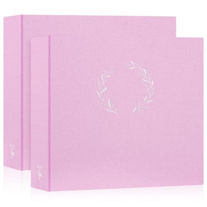 Lanpn 2 Packs Photo Album Scrapbook 12x12, Linen Cover Wreath Design Top Load 3 Ring Folder Binder Photobook Photo Book 12 x 12 inch with 30 Plastic Sleeves 60 Pages Pink - color: Pink, size: 12x12"/2PK