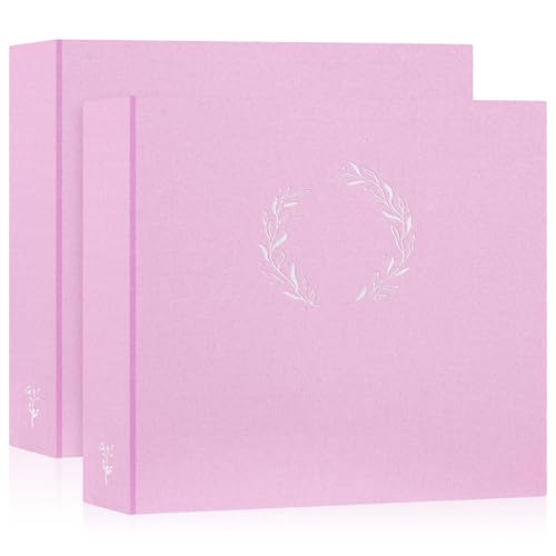 Lanpn 2 Packs Photo Album Scrapbook 12x12, Linen Cover Wreath Design Top Load 3 Ring Folder Binder Photobook Photo Book 12 x 12 inch with 30 Plastic Sleeves 60 Pages Pink - color: Pink, size: 12x12"/2PK