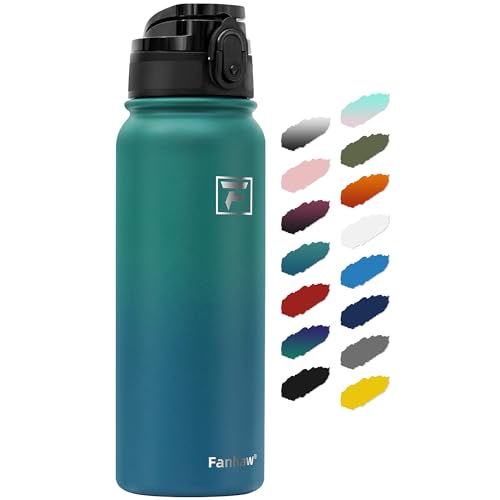 Fanhaw 20 oz Insulated Stainless Steel Water Bottle with Anti-Dust Chug Lid, Leakproof Vacuum Metal Everyday Use Bottle for Kids, Teens & Adults, Back to School Essentials (Green Blue) - color: Green Blue, style: 20 Ounces