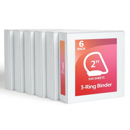 Cardinal 2 Inch Binders, 6 Pack, 3 Ring Binder, 2 inch 3 Ring Binder, D-Ring, Holds 540 Sheets, Non-Stick, PVC Free, Three Ring Binders for Organization and Presentations, White - color: White, size: 2 Inch