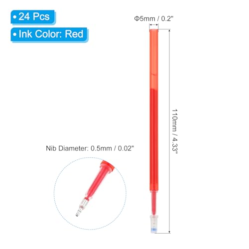 PATIKIL Erasable Gel Pen Refills, 24 Pcs Gel Ink Pens Refills Press Click Pen Fine Point 0.5mm Retractable Pens for Planner Writing Painting, Red - color: Red
