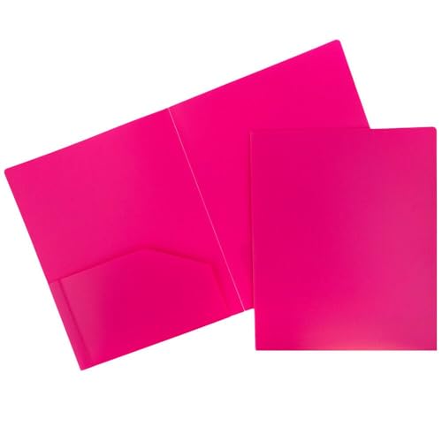 JAM PAPER Heavy Duty Plastic 2 Pocket Extra Tough School Folders - Fuchsia Hot Pink - 3/Pack - color: Fuchsia, size: 3 Per Pack