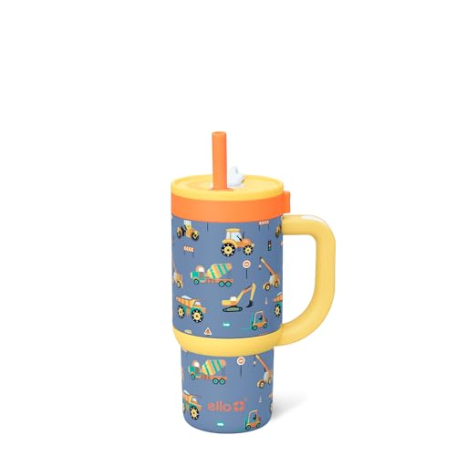 Ello Oasis 14oz Stainless Steel Toddler Tumbler with Handle & Retracting Straw, 100% Leakproof, Double-Wall Vacuum Insulated, Kids Water Bottle for School, BPA Free, Dishwasher Safe, Construction - color: Construction, size: 14 Ounces