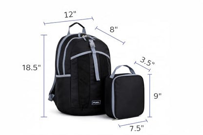 FUEL Lunch Backpack Set Teens Student Water Resistant Bookbag Bag Soft Reusable Insulated Cooler Lunch Box Thermal Travel Office Lunch Bag, Black - color: Black W/ Grey