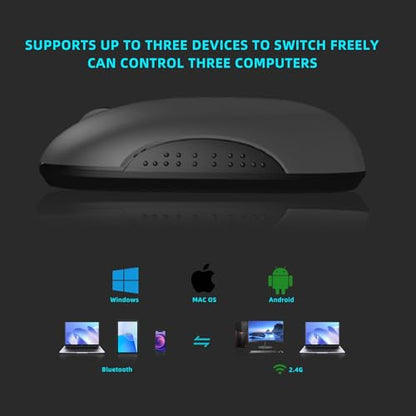 ONE-UP Wireless Mouse, 2.4G, Bluetooth5.0/3.0, Sound and Quiet Click, USB Nano Receiver, for Laptop, Chromebook, PC, Mac, Windows (Gray)