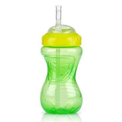 Nuby No-Spill Sippy Cup with Flex Straw - (3-Pack) 10-Ounce Bottles - Sippy Cups for Toddlers 12+ Months - Neutral Color Training Cups for Toddlers - color: Blue, Green & Yellow
