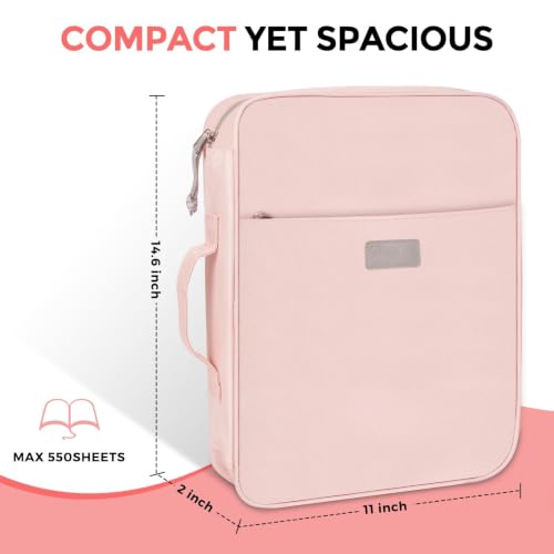 SKYDUE Zipper Binder with Handle, 1.5 Inch 3 Ring, Pink | 550-Sheet Capacity, 5-Tab Dividers Expanding File Folder with Pockets, Cute Organizer Storage for School Supplies - color: Pink