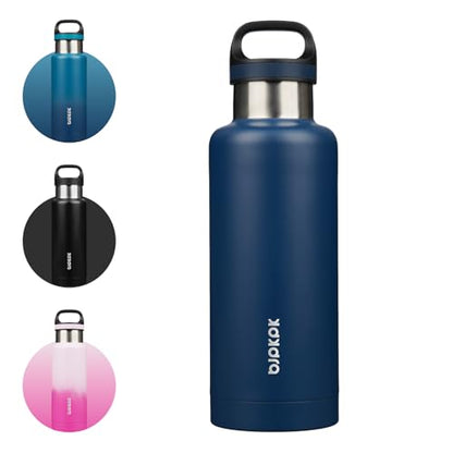 BJPKPK Insulated Water Bottle 32OZ Stainless Steel Water Bottle with Handle Double Walls Vacuum Insulated BPA Free Flask, Drak Blue - color: Drak Blue, size: 32 Ounces