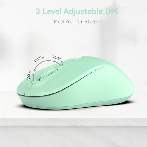 Wireless Mouse, 2026 New Model, Silent Click Ergonomic Design, Portable, 4 Buttons, Adjustable DPI (800/1200/1600), for Laptop/PC/Office (Green) - color: green