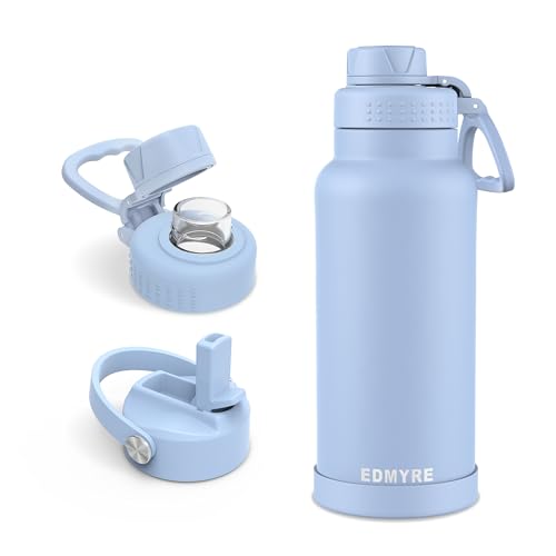 32 oz Stainless Steel Water Bottle with Straw Lid & Twist Lid, Insulated water bottle for men & women with Silicone Boot, Leakproof, Keeps Cold 24H / Hot 12H, Wide Mouth for Gym, Travel, Sports, Gym - color: Blue, size: 32 Ounces
