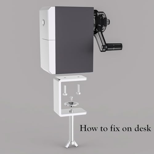 Premium Desktop Manual Pencil Sharpener, Desk Mount Design with Metal Clamp, Alloy Steel Hob，Hand Crank Operation, Silver and Gray