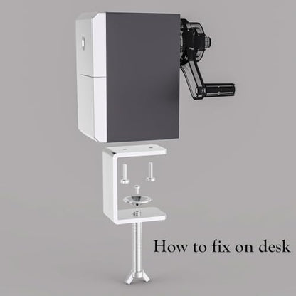 Premium Desktop Manual Pencil Sharpener, Desk Mount Design with Metal Clamp, Alloy Steel Hob，Hand Crank Operation, Silver and Gray