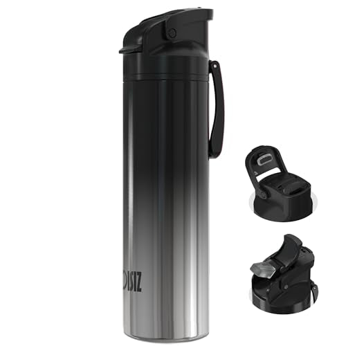 OISIZ Insulated Water Bottle 24 oz with 2 in 1 Spout and Straw Lid,One Click Safety Lock,100% Leakproof,Keep Cold 24H,Vacuum Stainless Steel Water Bottle for School,Travel and Sports,Dishwasher Safe - color: black samurai, size: 24 Ounces