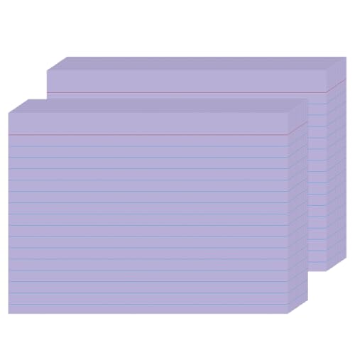 5x7 Purple Index Cards 50 Count, Large Ruled Note Cards with Rings for Creative Notes — 250gsm Heavy Cardstock Lined Flashcards for Vocabulary, Language Learning & Home Filing - color: Purple - 50 Pack